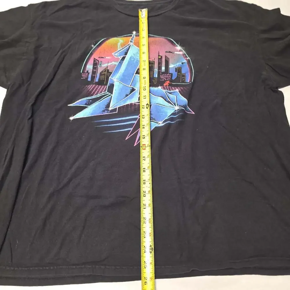 Pixel Empire The Silver Origami Cyberpunk Synthwave Graphic T-Shirt Black